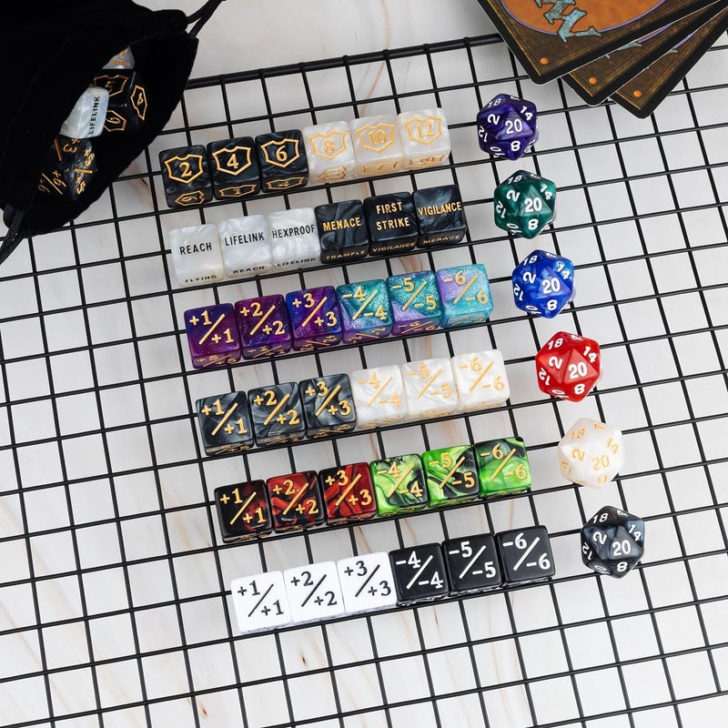 LAMJAM 78 Pieces MTG Dice Counters Bulk Life Keyword Counter Dice Set Plus 1/+1 Buff Ability Tokens for MTG, TCG, Cards Gaming Accessories - Image 4